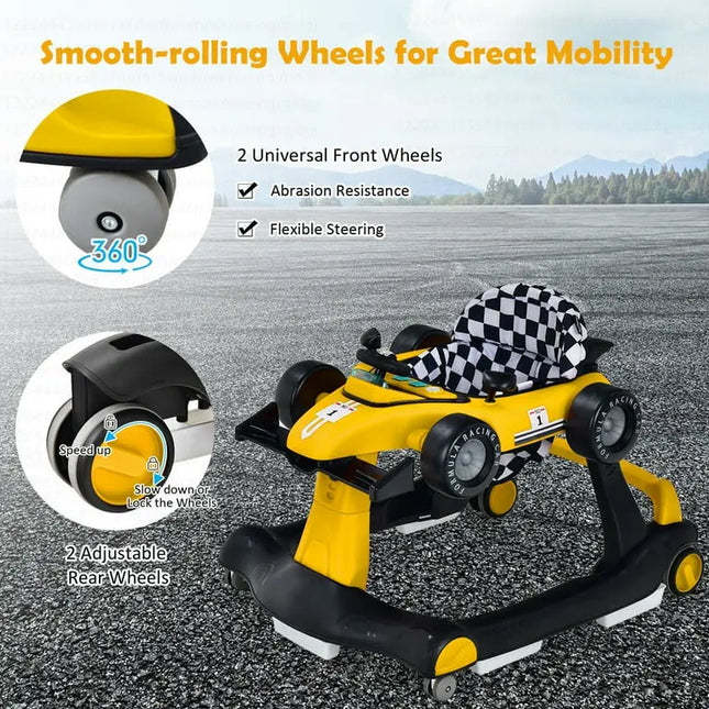 Costway™ 4‑in‑1 Foldable Activity Baby Walker | Adjustable Height & Push Car