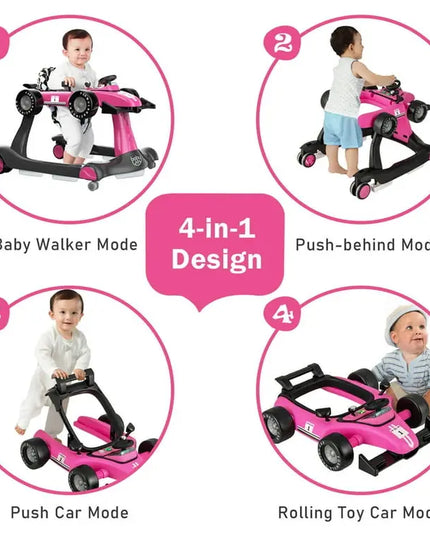 Costway™ 4‑in‑1 Foldable Activity Baby Walker | Adjustable Height & Push Car