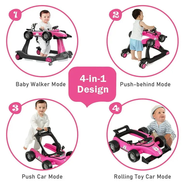 Costway™ 4‑in‑1 Foldable Activity Baby Walker | Adjustable Height & Push Car
