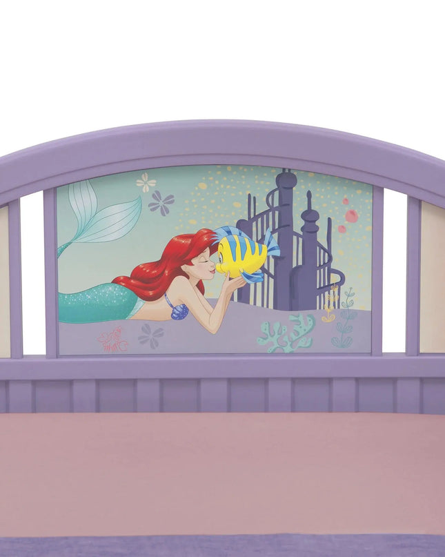 Children's bed with 'The Little Mermaid' design featuring Ariel and a fish.