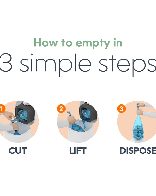 Instructions on how to empty a product in three simple steps with illustrations.