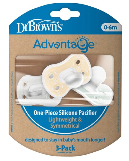 Dr. Brown’s® Advantage One‑Piece Silicone Pacifier 3‑Pack (0–6 Months)