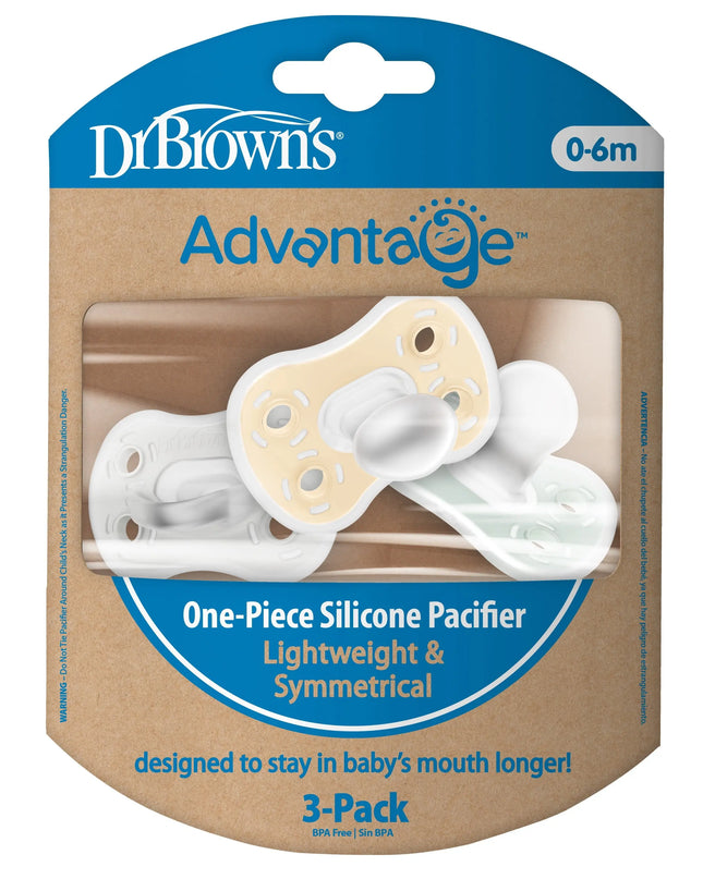 Dr. Brown’s® Advantage One‑Piece Silicone Pacifier 3‑Pack (0–6 Months)