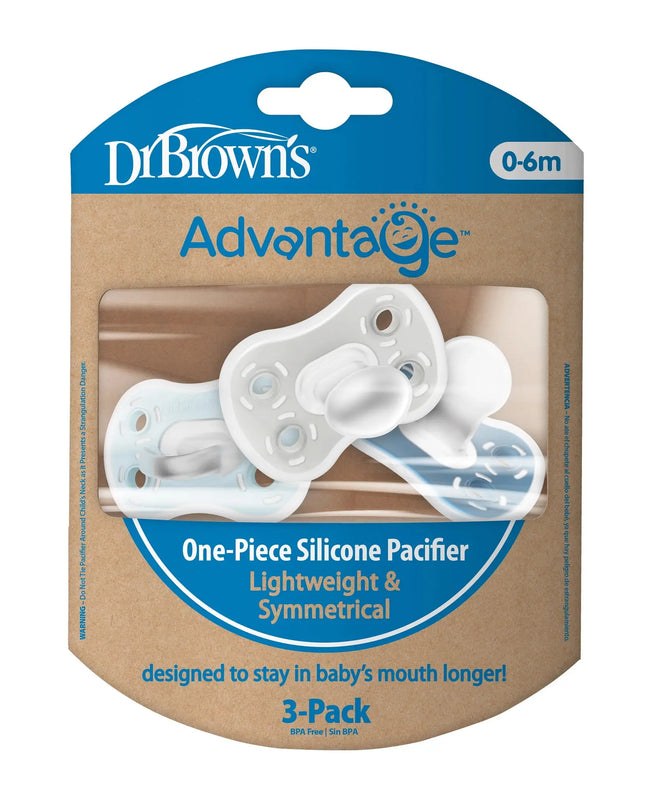 Dr. Brown’s® Advantage One‑Piece Silicone Pacifier 3‑Pack (0–6 Months)