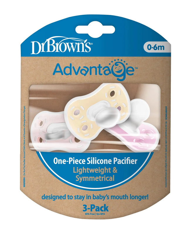 Dr. Brown’s® Advantage One‑Piece Silicone Pacifier 3‑Pack (0–6 Months)