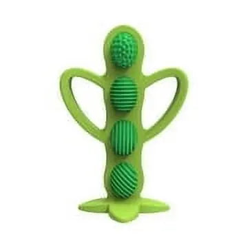 Green dog toy with textured nodes on a white background
