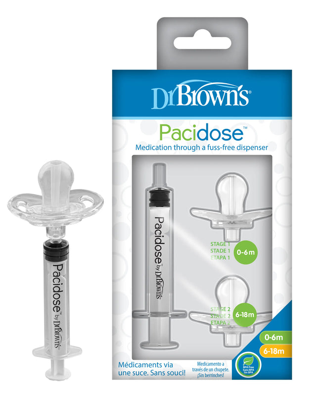 Dr. Brown’s® Pacidose™ Baby & Toddler Liquid Medicine Dispenser with Oral Syringe – 0–6 M & 6–18 M Bulbs, BPA-Free