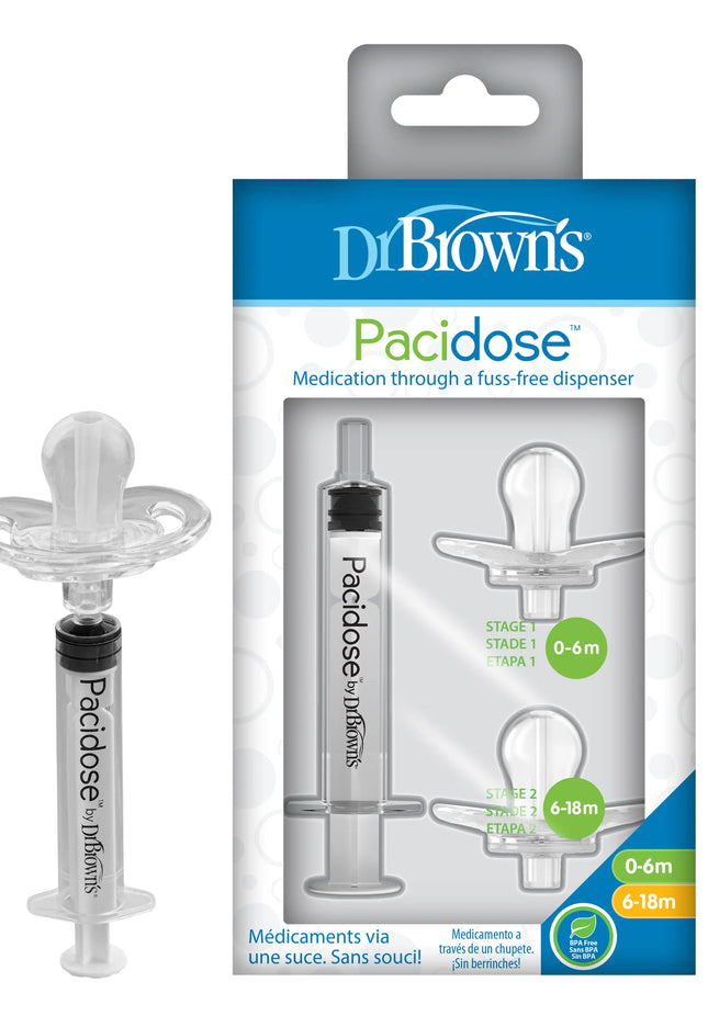Dr. Brown’s® Pacidose™ Baby & Toddler Liquid Medicine Dispenser with Oral Syringe – 0–6 M & 6–18 M Bulbs, BPA-Free
