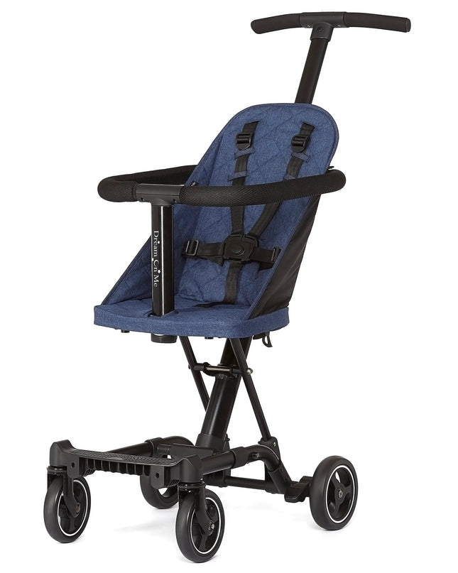 Blue and black baby stroller on a white background