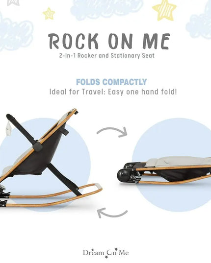 2-in-1 rocker and stationary seat with folding mechanism on a light blue background