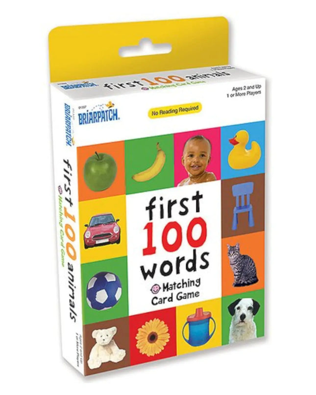 Card game box for 'First 100 Words' matching card game by Briarpatch on a white background