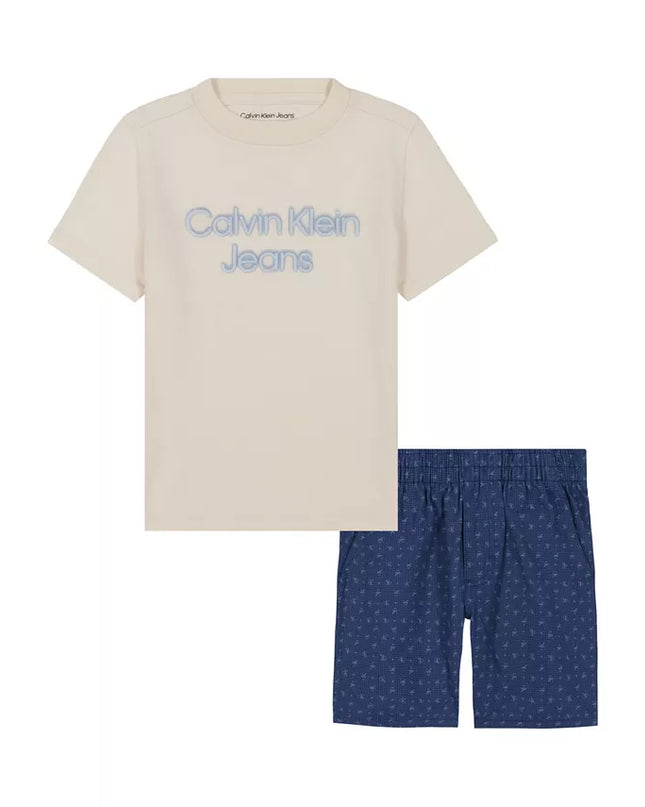 Calvin Klein Toddler Boys Logo Tee & Printed Twill Shorts Set