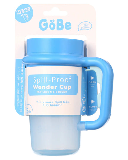Blue GoBe Spill-Proof Wonder Cup on a white background