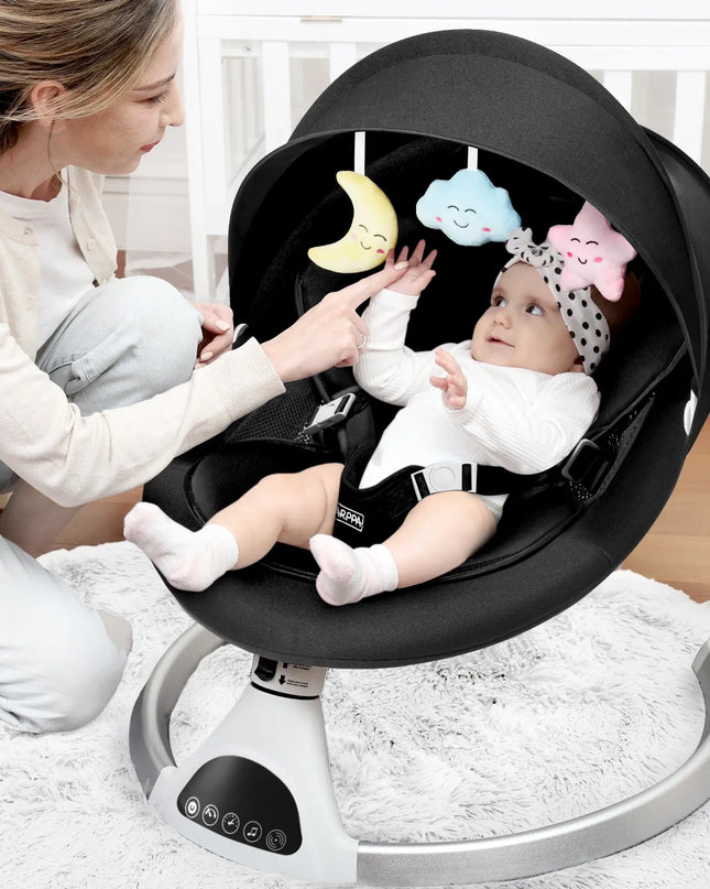 HARPPA™ Electric Baby Swing – 5 Speeds, Remote Control, Bluetooth Music + Mosquito Net | Nursery Essential