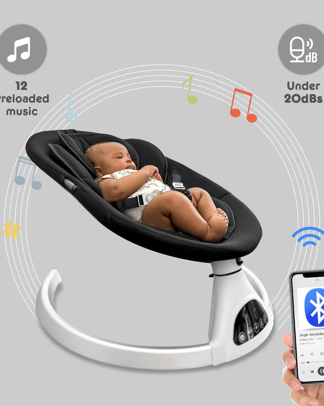 HARPPA™ Electric Baby Swing – 5 Speeds, Remote Control, Bluetooth Music + Mosquito Net | Nursery Essential