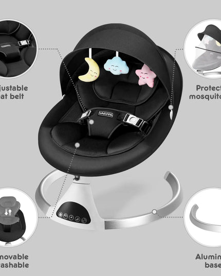HARPPA™ Electric Baby Swing – 5 Speeds, Remote Control, Bluetooth Music + Mosquito Net | Nursery Essential