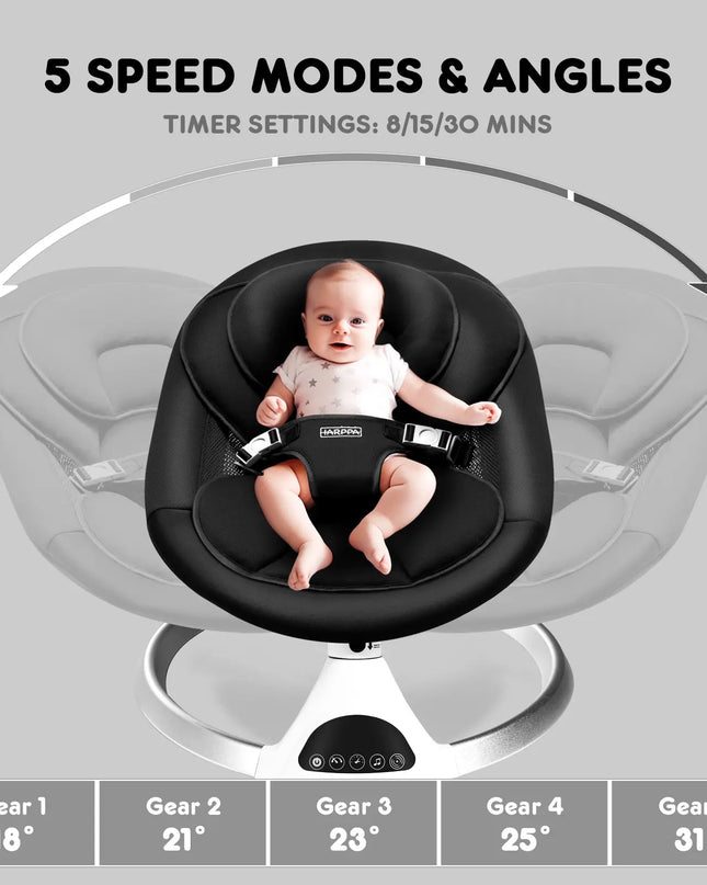 HARPPA™ Electric Baby Swing – 5 Speeds, Remote Control, Bluetooth Music + Mosquito Net | Nursery Essential