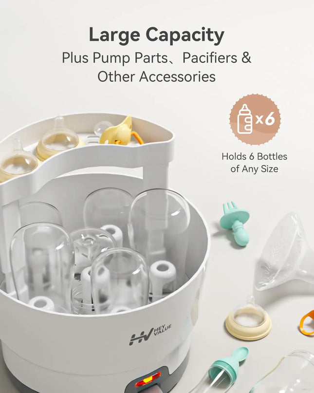 Baby bottle sterilizer with accessories on a white background
