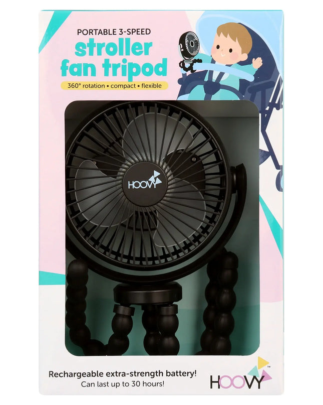 Portable stroller fan tripod packaging with HOOVY branding