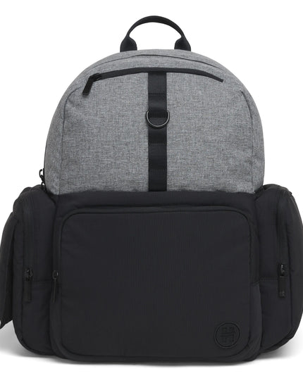 Gray and black backpack on a white background