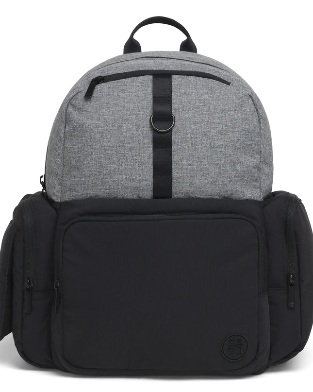 Gray and black backpack on a white background