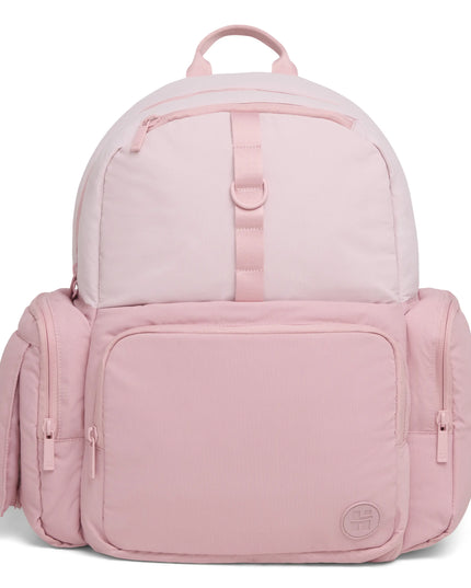 Pink backpack on a white background