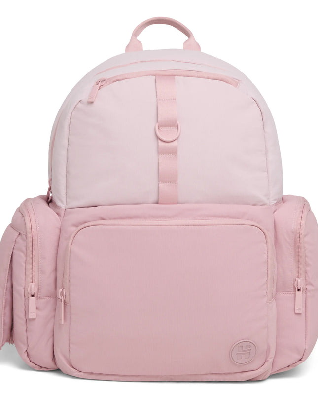 Pink backpack on a white background