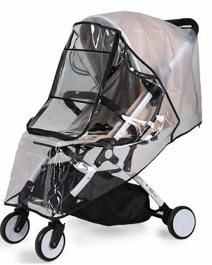 Clear stroller cover on a white background