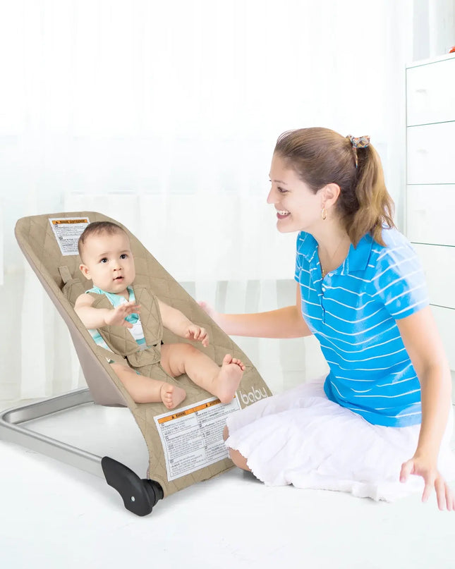 Infans Portable Folding Infant Bouncer with Breathable Backrest and Aluminum Frame