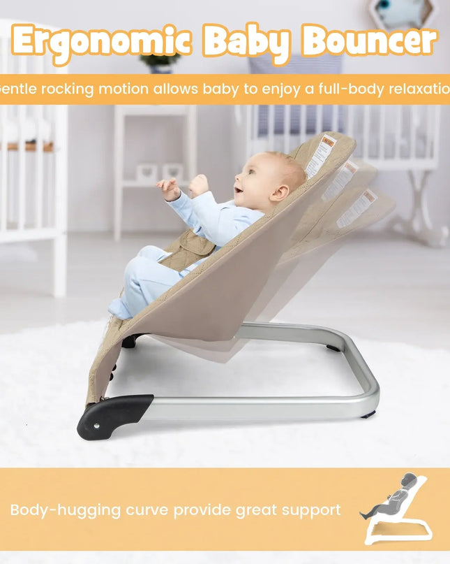 Infans Portable Folding Infant Bouncer with Breathable Backrest and Aluminum Frame