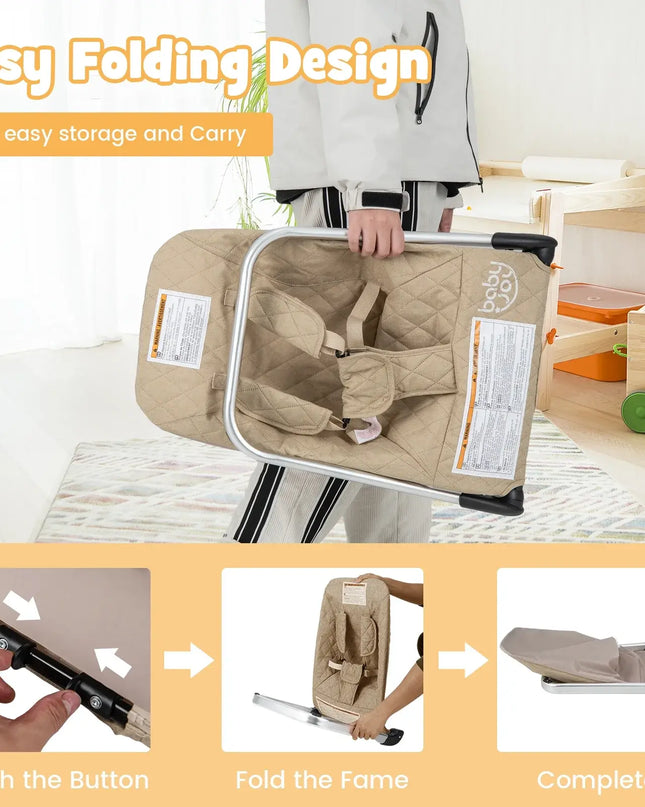 Infans Portable Folding Infant Bouncer with Breathable Backrest and Aluminum Frame