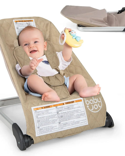 Infans Portable Folding Infant Bouncer with Breathable Backrest and Aluminum Frame