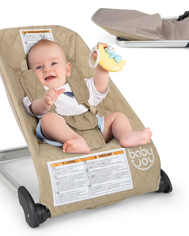 Infans Portable Folding Infant Bouncer with Breathable Backrest and Aluminum Frame