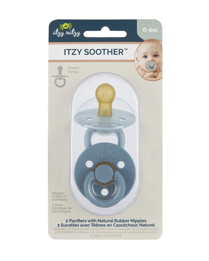 ITZY Soother pacifier packaging with two pacifiers on a beige background