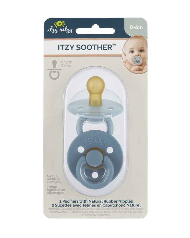 ITZY Soother pacifier packaging with two pacifiers on a beige background