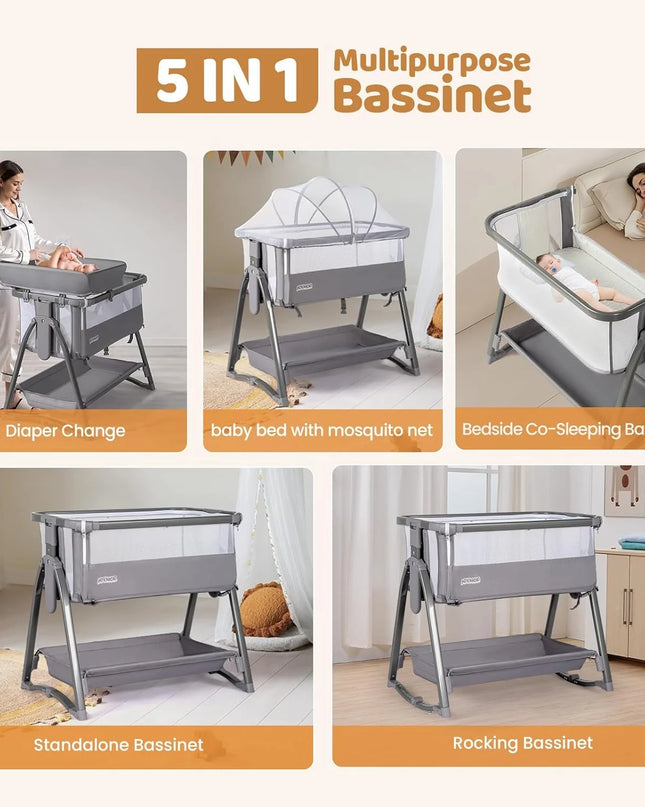 JOYMOR™ 5‑in‑1 Bedside Bassinet & Changing Table | Height Adjustable