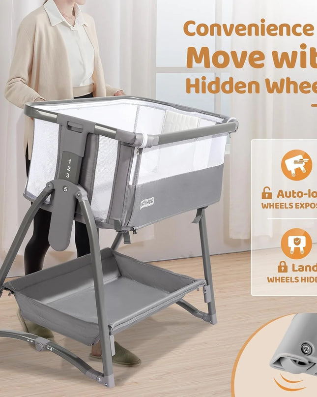 JOYMOR™ 5‑in‑1 Bedside Bassinet & Changing Table | Height Adjustable
