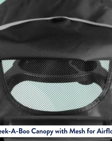 Black canopy with mesh for airflow on a light blue background