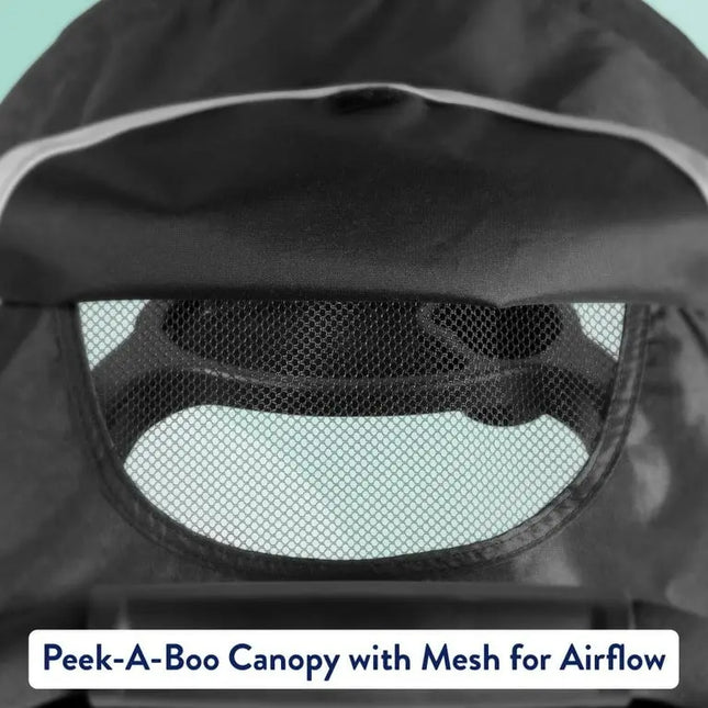Black canopy with mesh for airflow on a light blue background