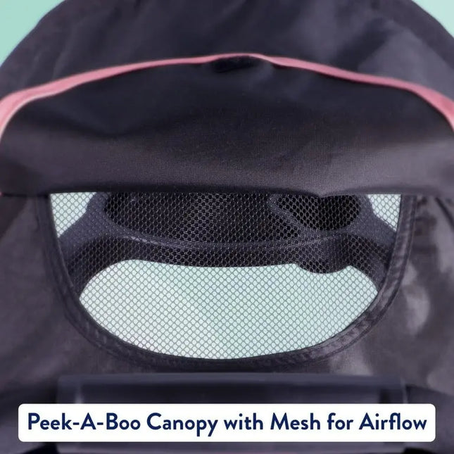 Close-up of a Peek-A-Boo Canopy with Mesh for Airflow on a product, with a light blue background.