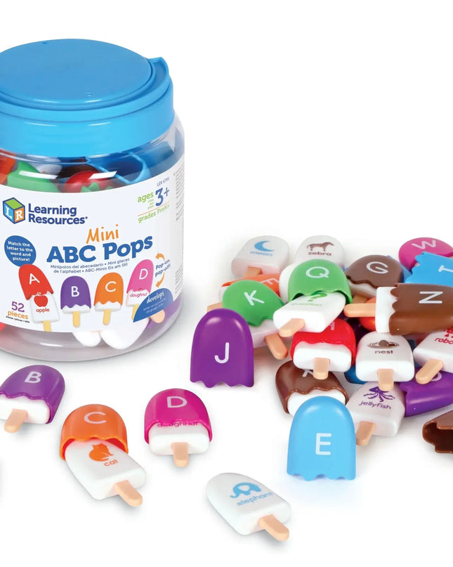 Learning Resources Mini ABC Pops educational toy with colorful letters on a white background