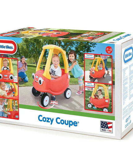 Box of Little Tikes Cozy Coupe toy car with images of children playing.