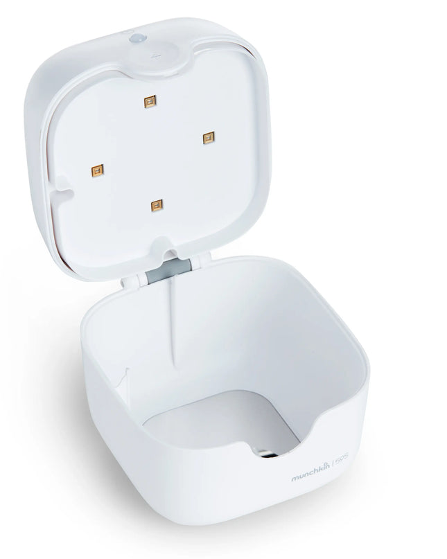 White wireless earbuds in charging case on a white background