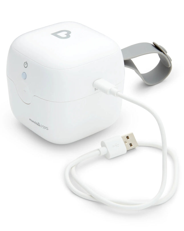 White electronic device with a USB cable on a white background