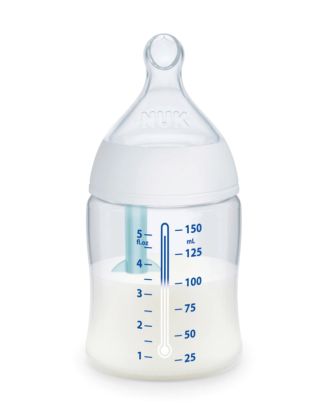 Baby bottle with measurement markings on a white background