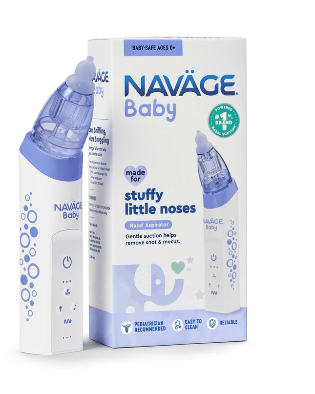 Naváge Baby nasal aspirator with packaging on a white background