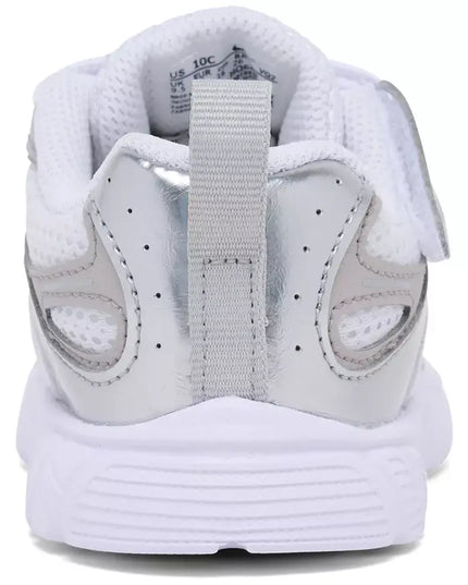 White sneaker with a gray strap on a white background