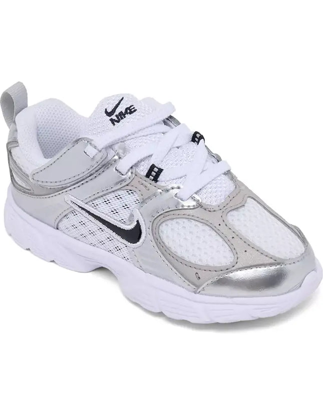 Silver and white Nike sneaker on a white background