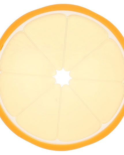 Round yellow object with an orange border on a white background