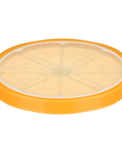 Round orange fruit with a white center on a white background